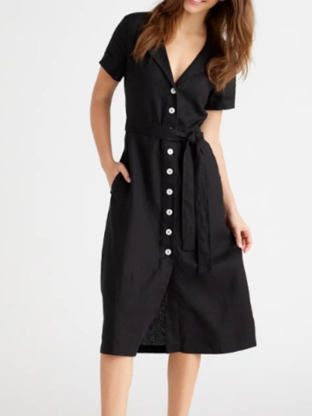 Quince 100% European Linen Button Front Dress Black Size M